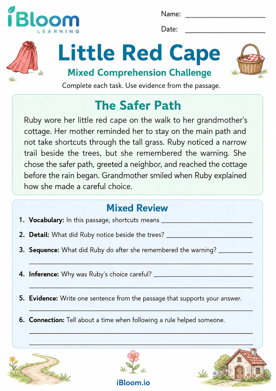 Preview page 1 of Little Red Cape — Mixed Comprehension Challenge