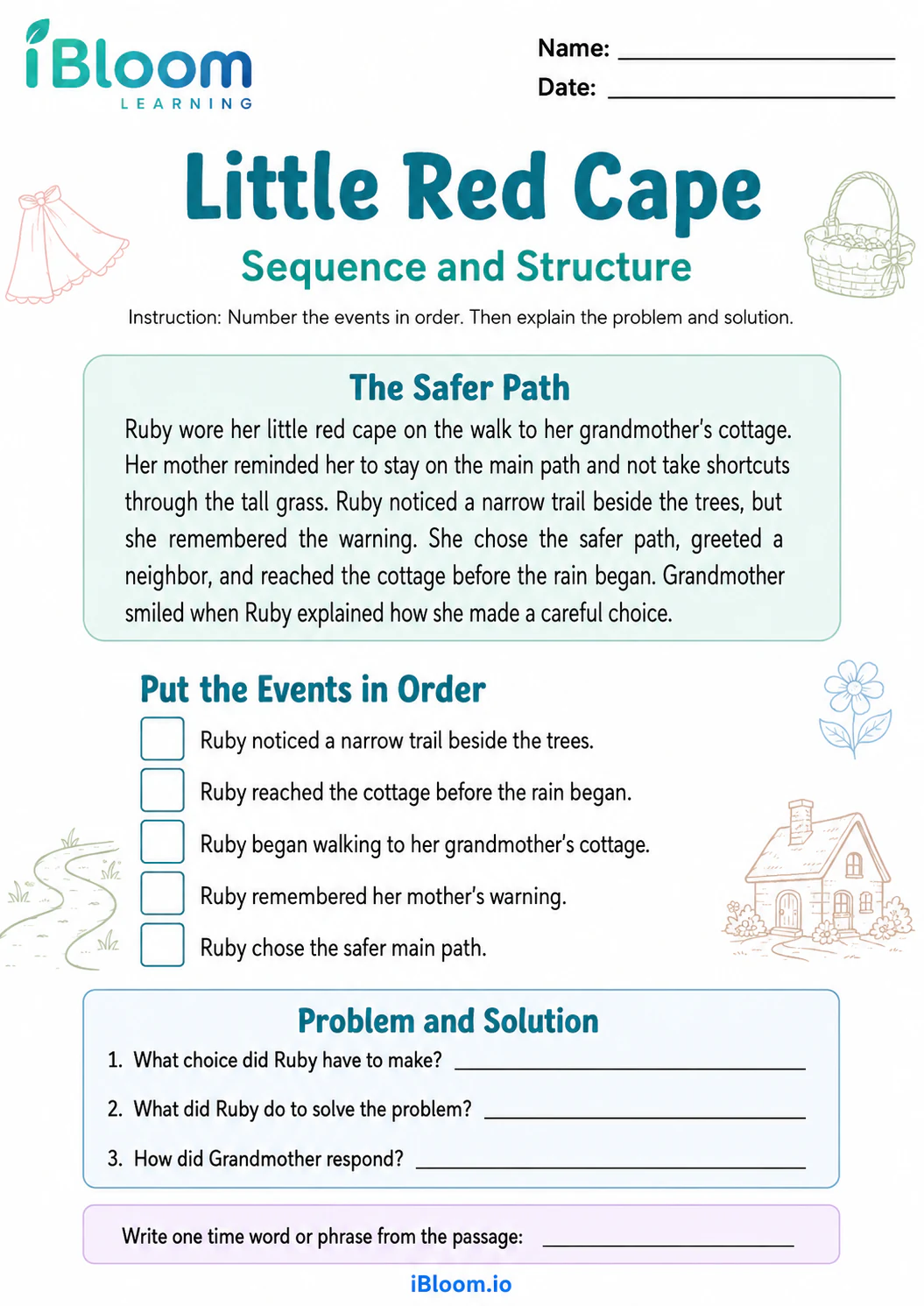 Preview page 1 of Little Red Cape — Sequence and Structure