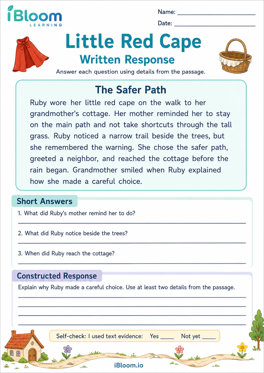 Preview page 1 of Little Red Cape — Written Response