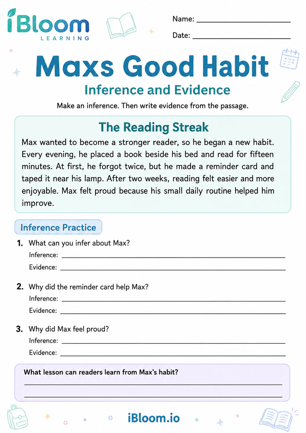 Preview page 1 of Maxs Good Habit — Inference and Evidence