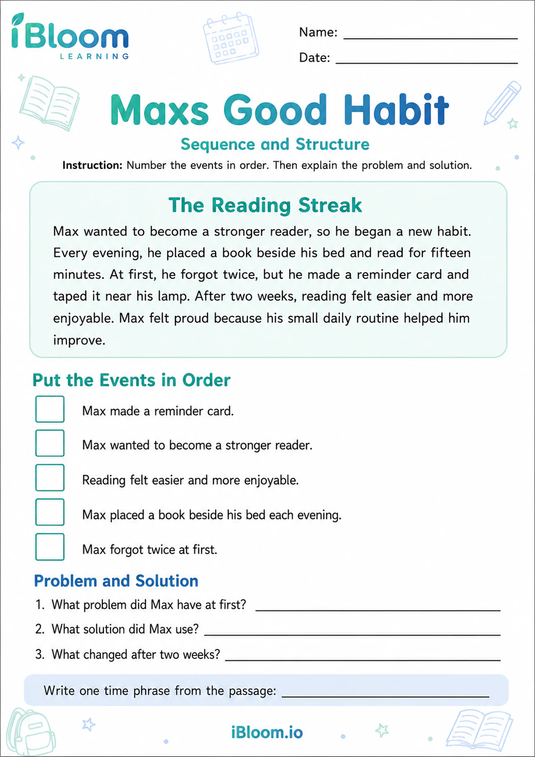 Preview page 1 of Maxs Good Habit — Sequence and Structure