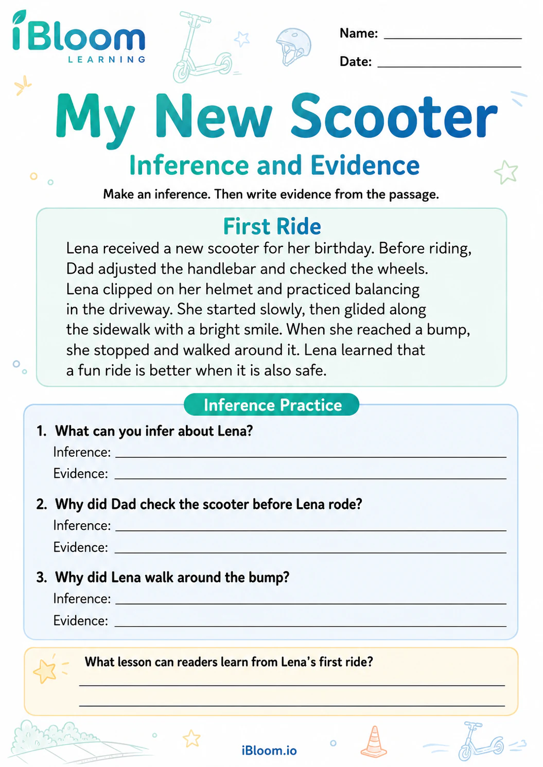 Preview page 1 of My New Scooter — Inference and Evidence