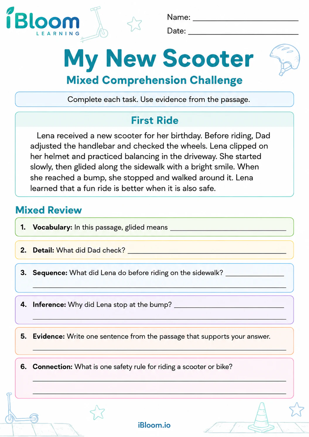 Preview page 1 of My New Scooter — Mixed Comprehension Challenge