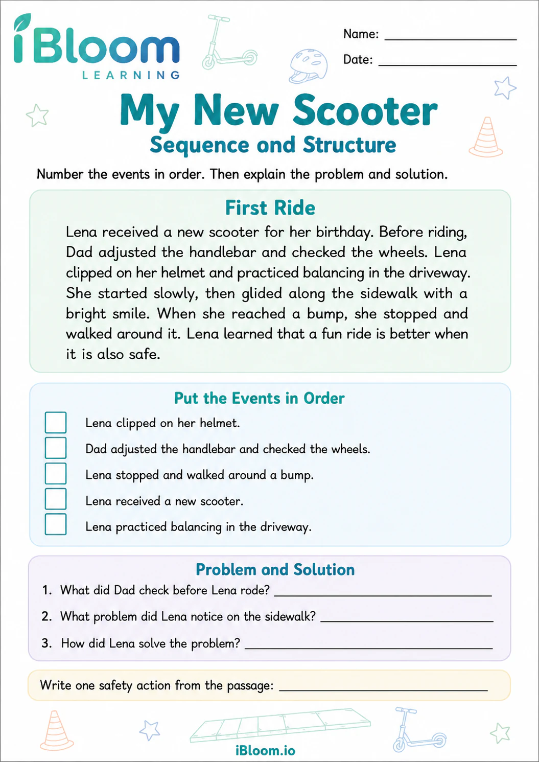 Preview page 1 of My New Scooter — Sequence and Structure