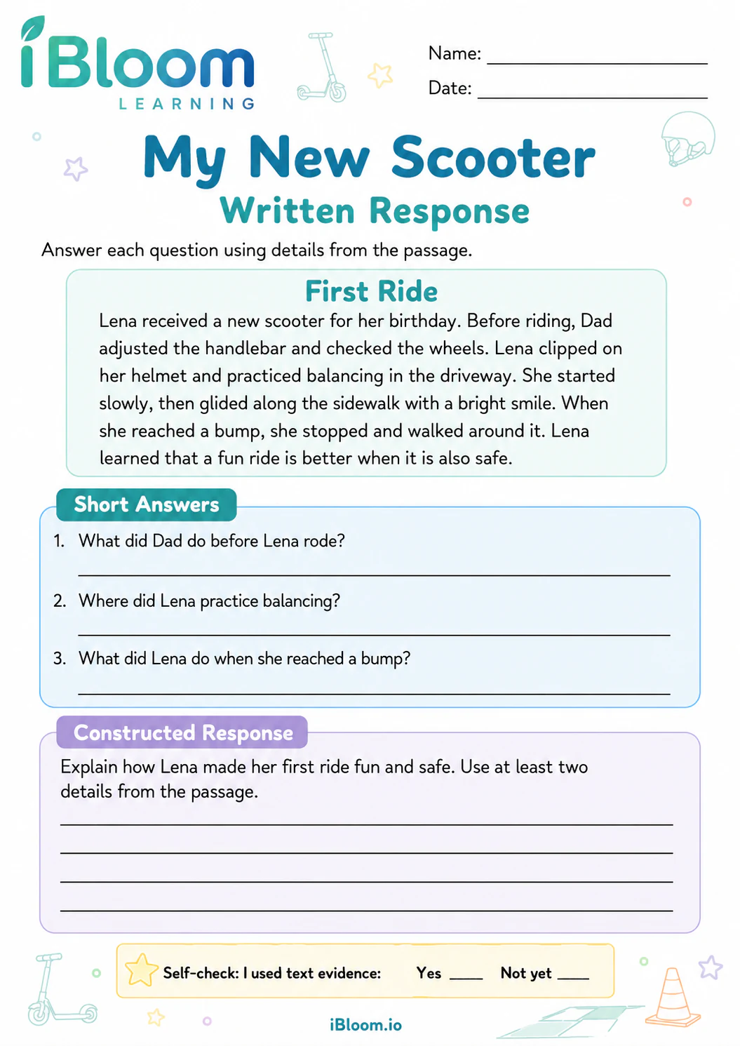 Preview page 1 of My New Scooter — Written Response