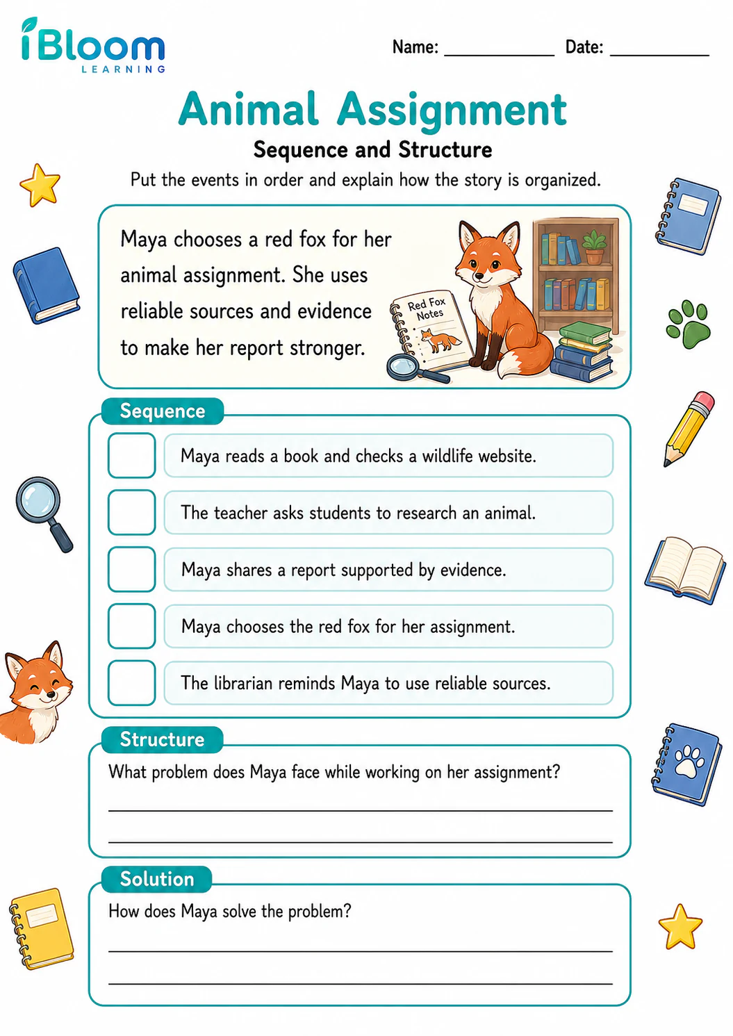 Preview of Animal Assignment — Sequence and Structure worksheet