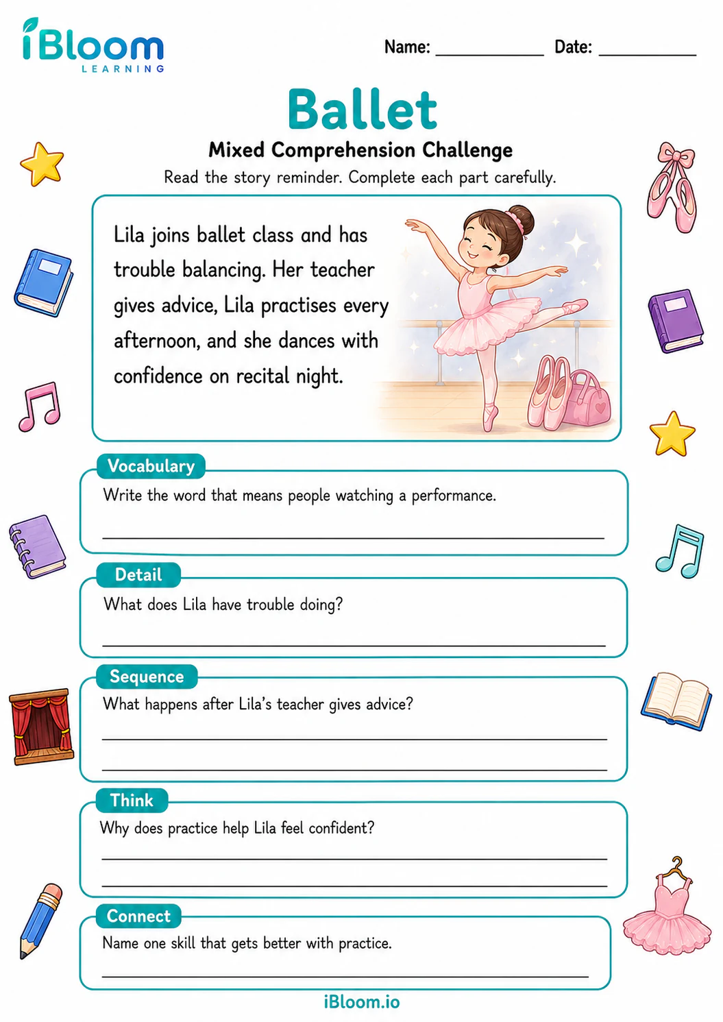 Preview of Ballet — Mixed Comprehension Challenge worksheet