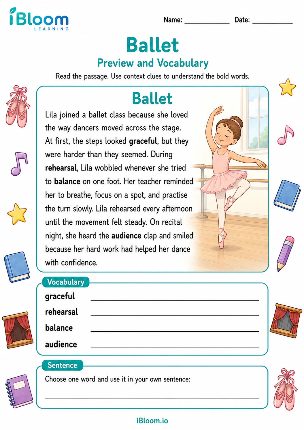 Preview page 1 of Ballet — Preview and Vocabulary