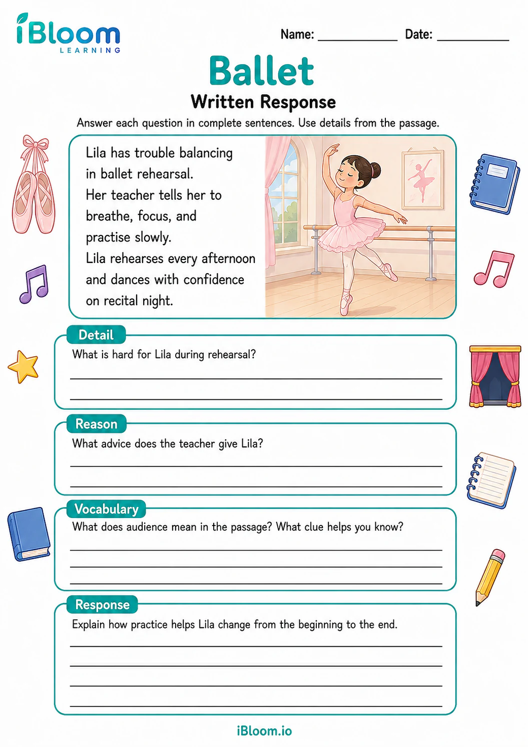 Preview of Ballet — Written Response worksheet