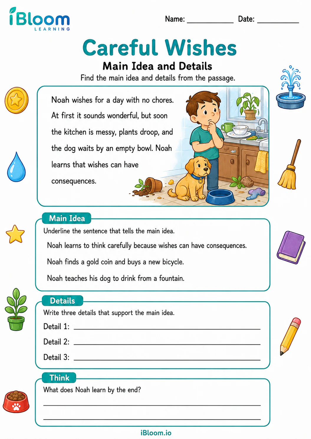 Preview of Careful Wishes — Main Idea and Details worksheet