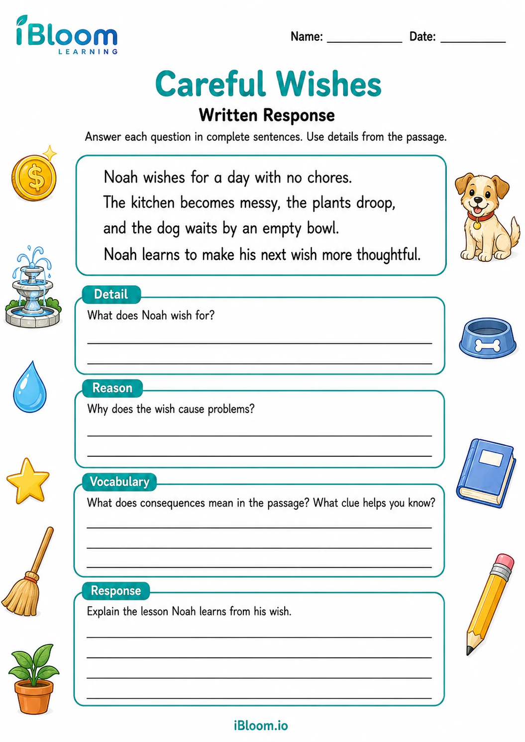 Preview of Careful Wishes — Written Response worksheet
