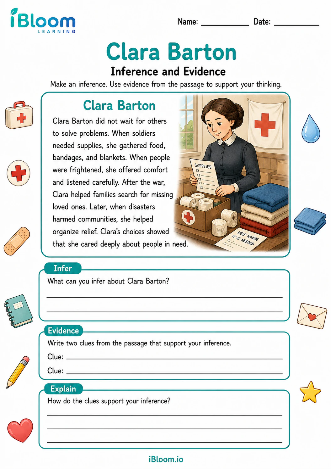 Preview of Clara Barton — Inference and Evidence worksheet