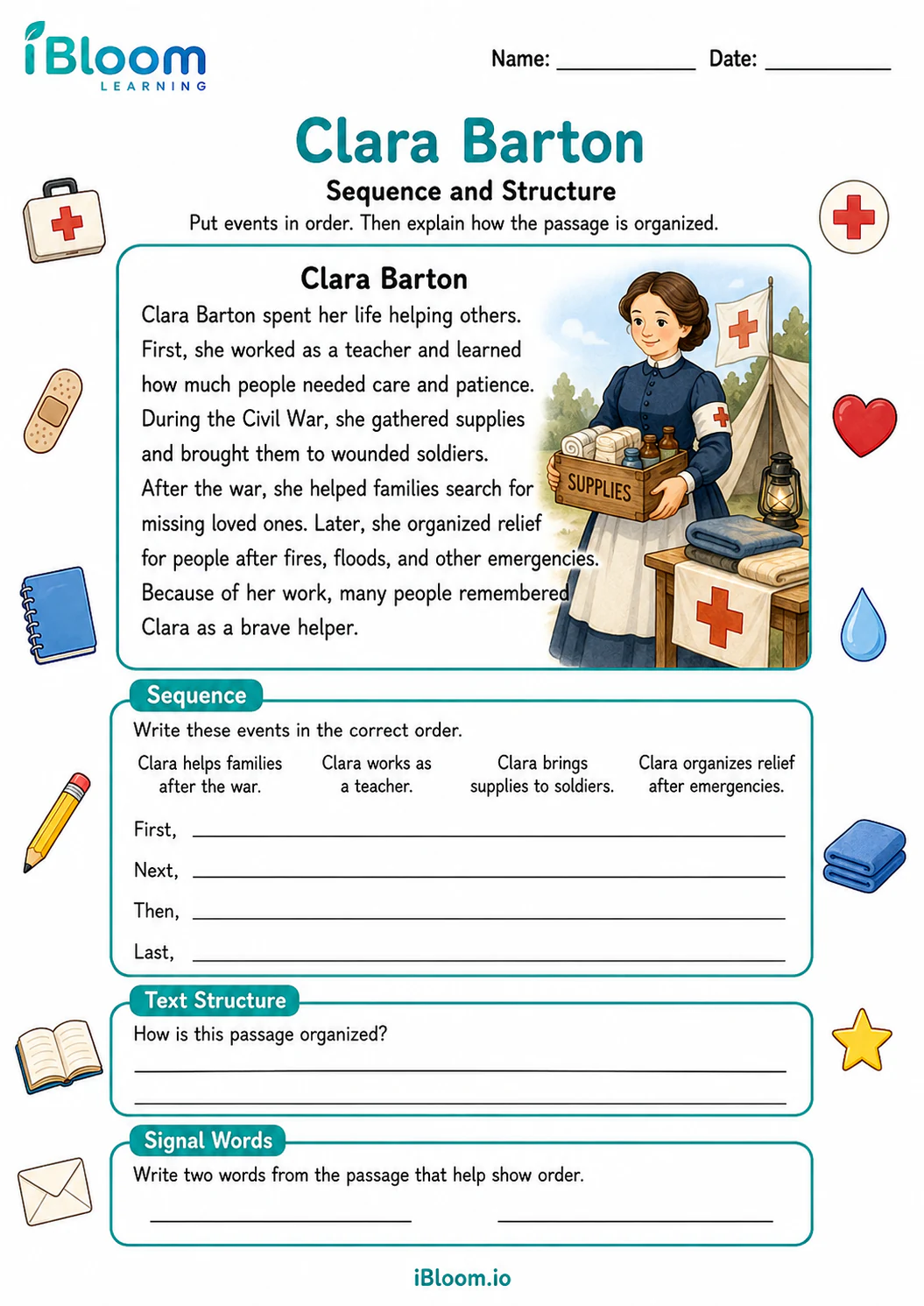 Preview of Clara Barton — Sequence and Structure worksheet