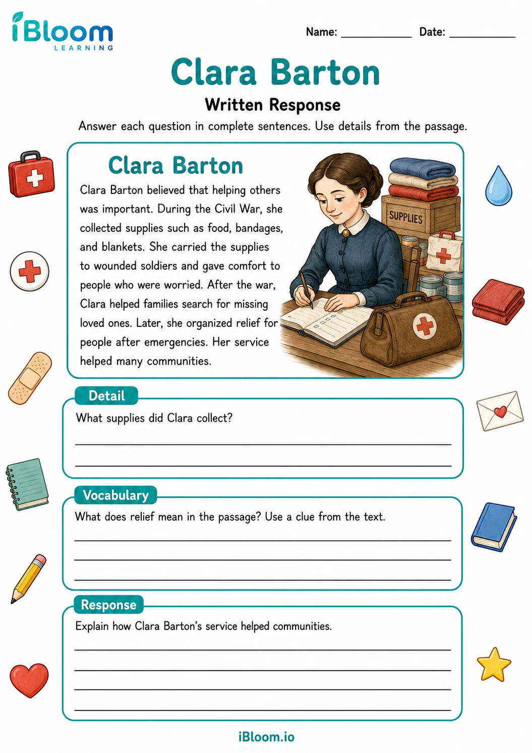 Preview of Clara Barton — Written Response worksheet