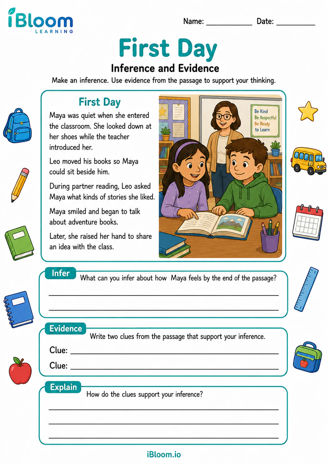 Preview of First Day — Inference and Evidence worksheet