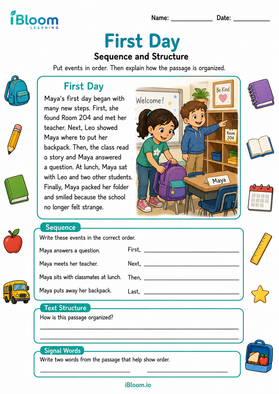 Preview of First Day — Sequence and Structure worksheet