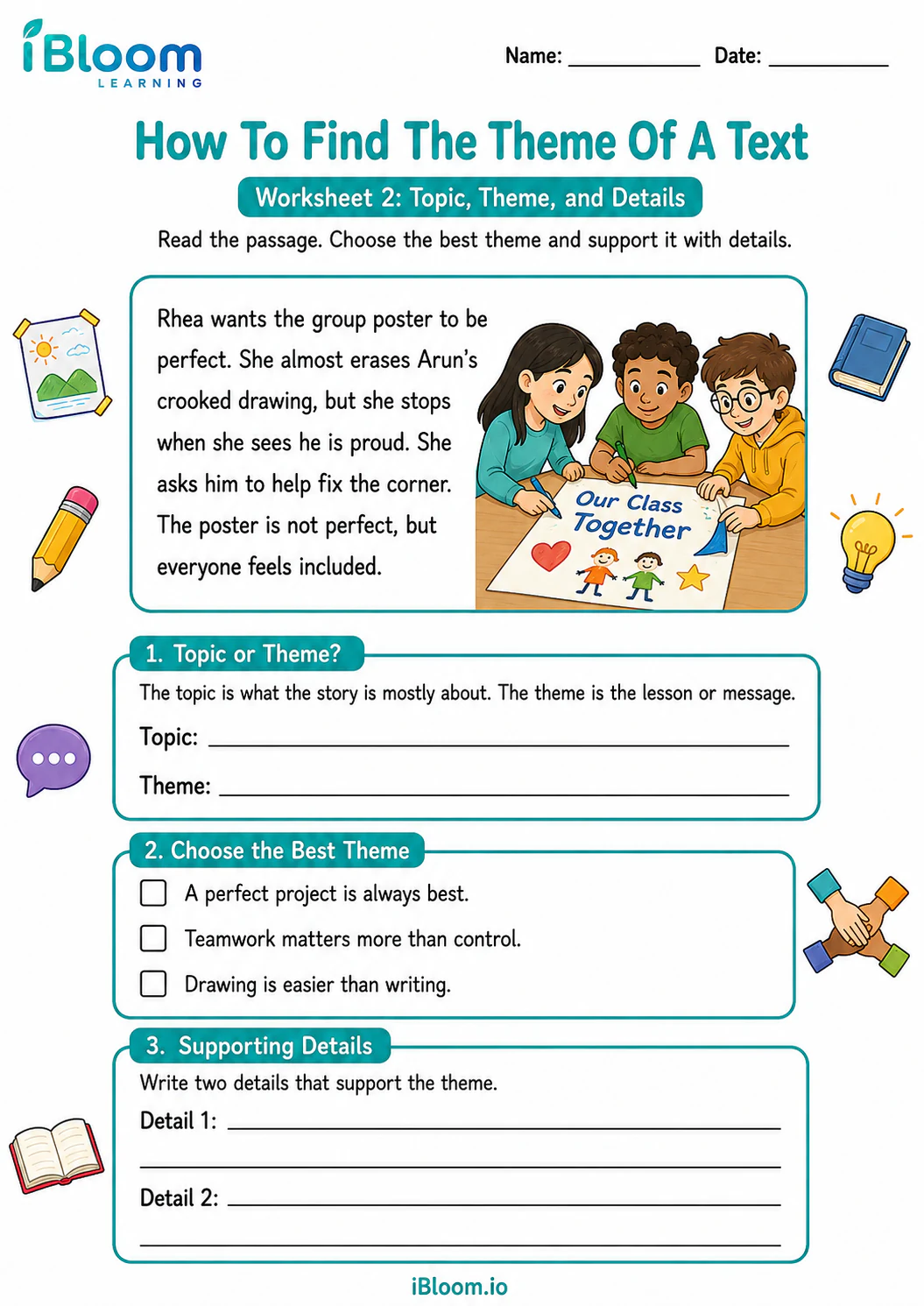 Preview page 1 of How To Find The Theme Of A Text — Main Idea and Details