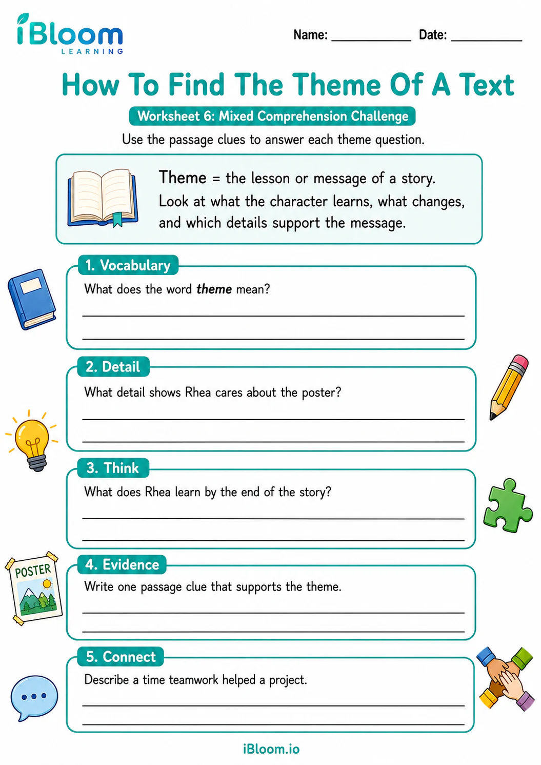 Preview page 1 of How To Find The Theme Of A Text — Mixed Comprehension Challenge