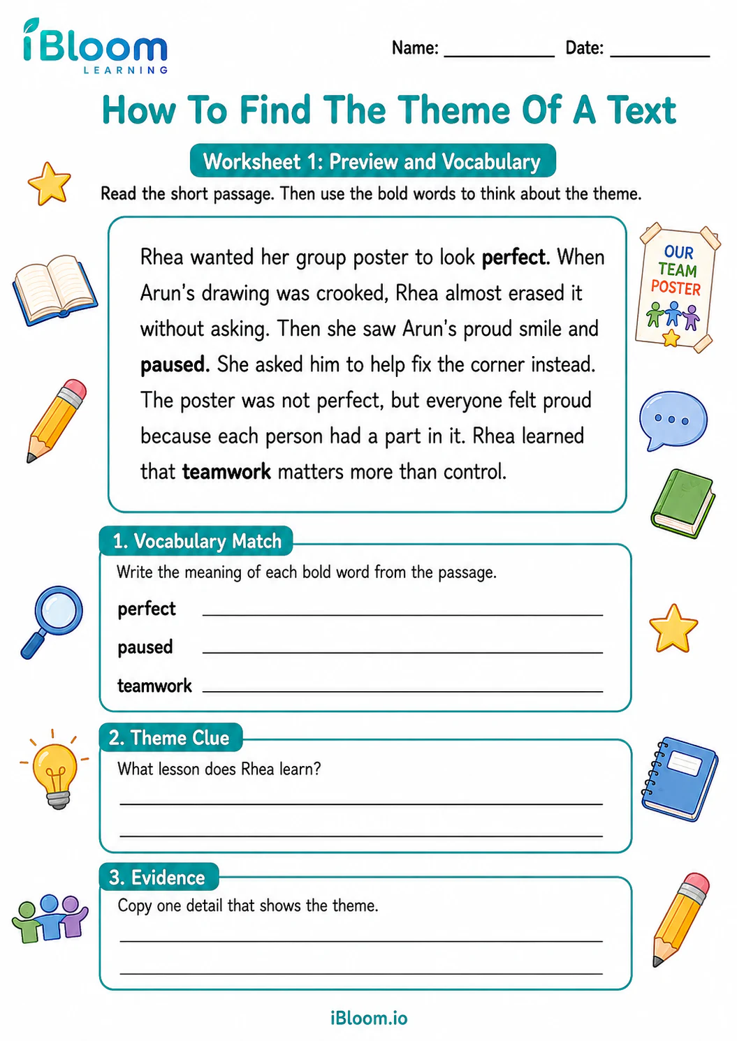 Preview page 1 of How To Find The Theme Of A Text — Preview and Vocabulary
