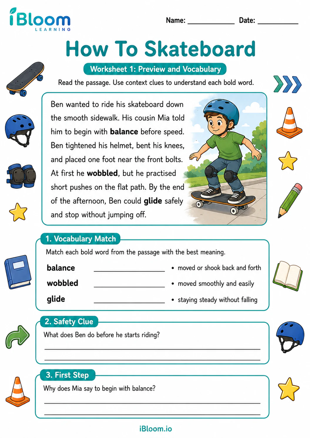 Preview page 1 of How To Skateboard — Preview and Vocabulary