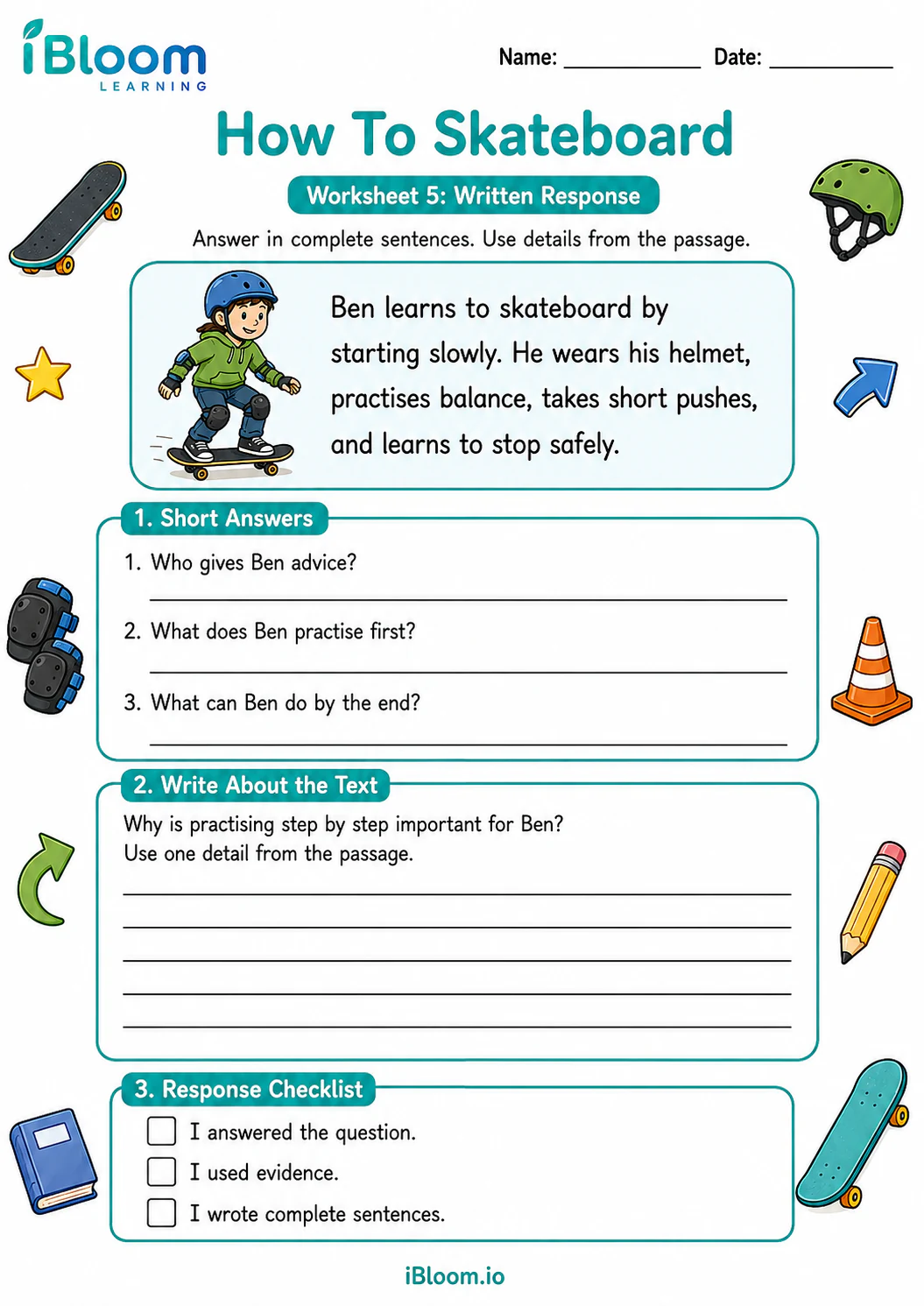 Preview page 1 of How To Skateboard — Written Response