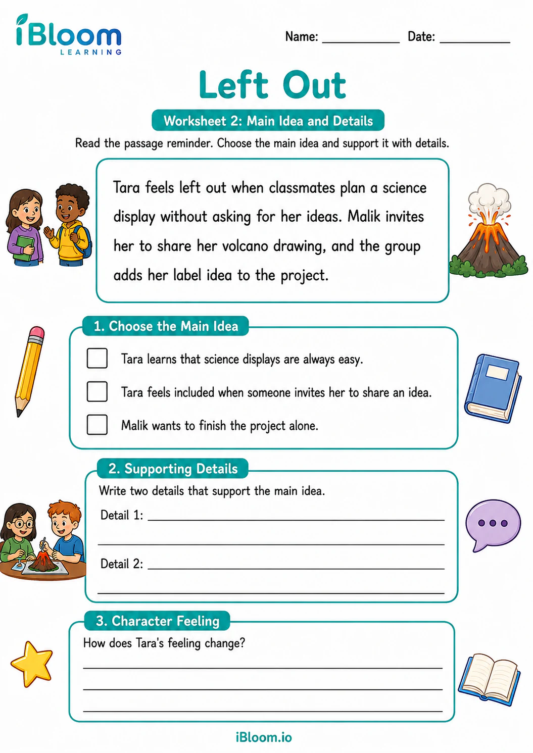 Preview page 1 of Left Out — Main Idea and Details