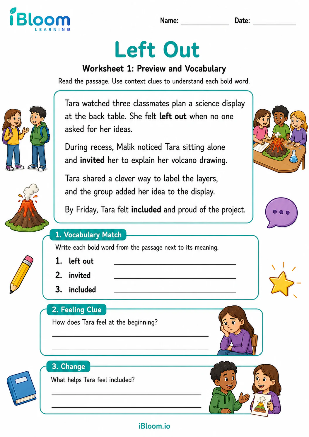 Preview page 1 of Left Out — Preview and Vocabulary
