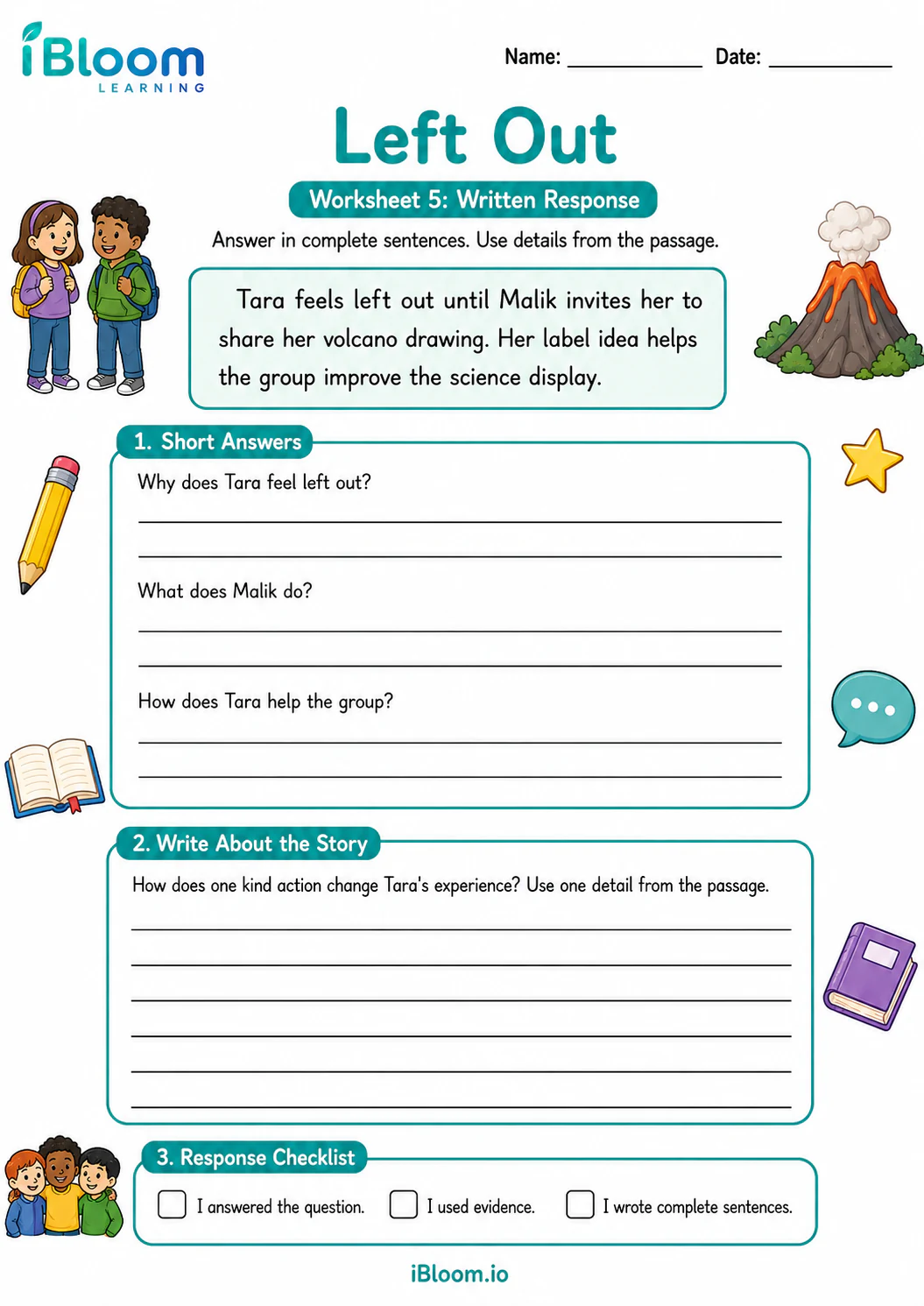 Preview page 1 of Left Out — Written Response