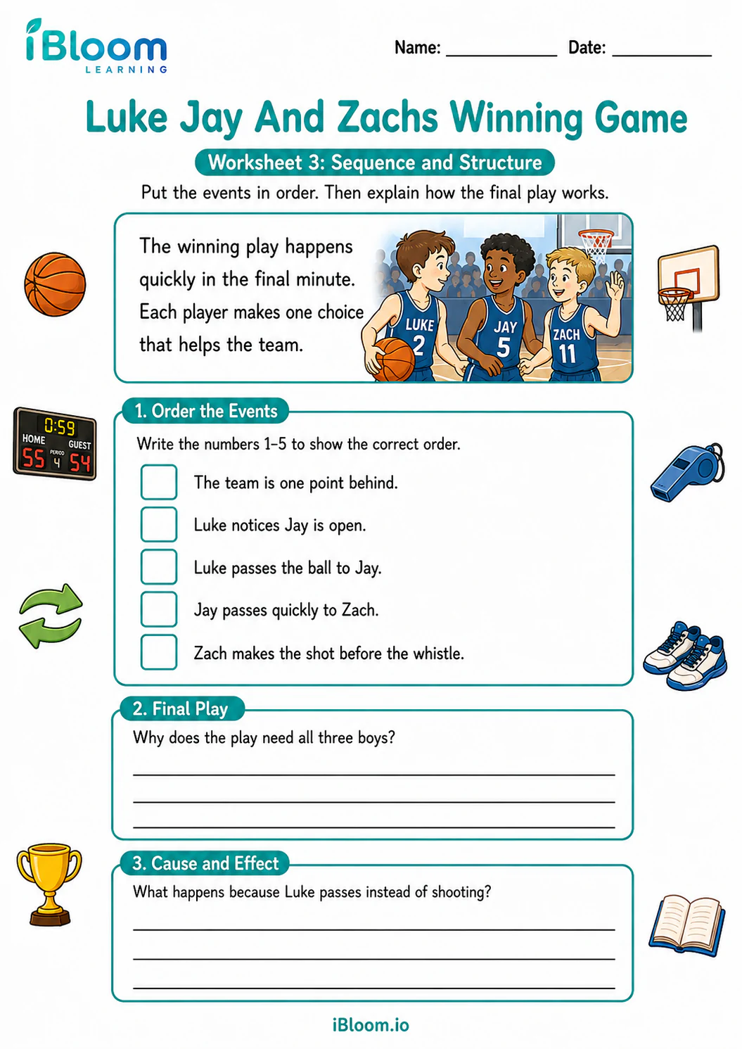 Preview of Luke Jay And Zachs Winning Game — Sequence and Structure worksheet