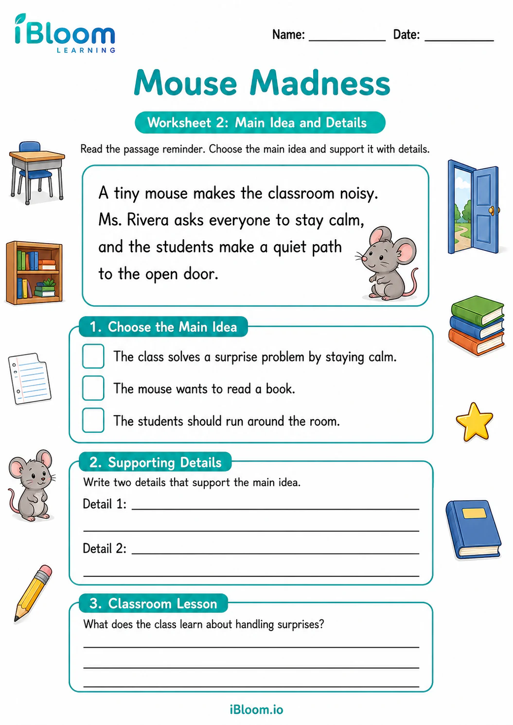 Preview page 1 of Mouse Madness — Main Idea and Details