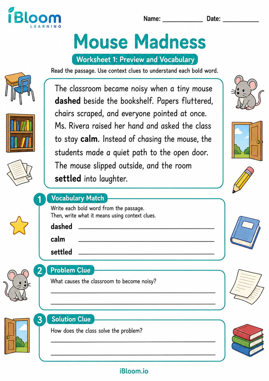 Preview page 1 of Mouse Madness — Preview and Vocabulary