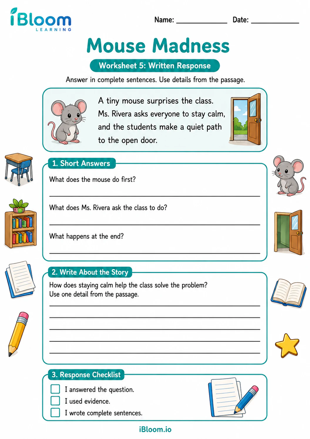 Preview page 1 of Mouse Madness — Written Response