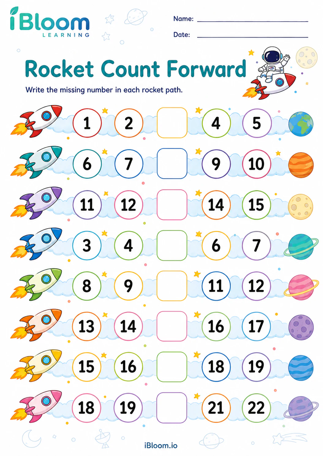Preview of Rocket Count Forward worksheet