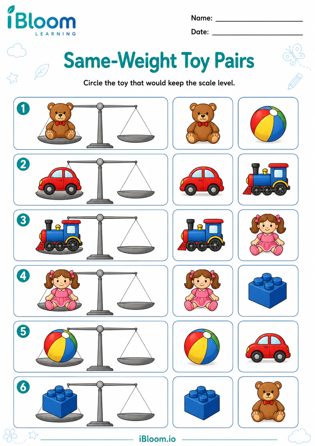Preview of Same-Weight Toy Pairs worksheet