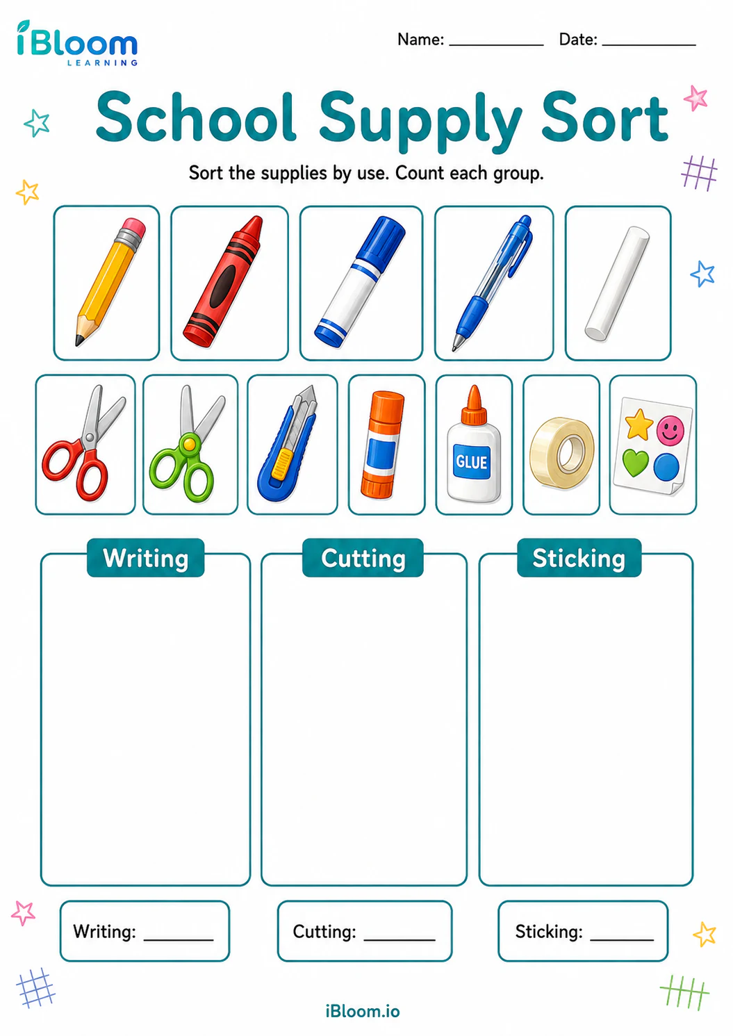 Preview of School Supply Sort worksheet