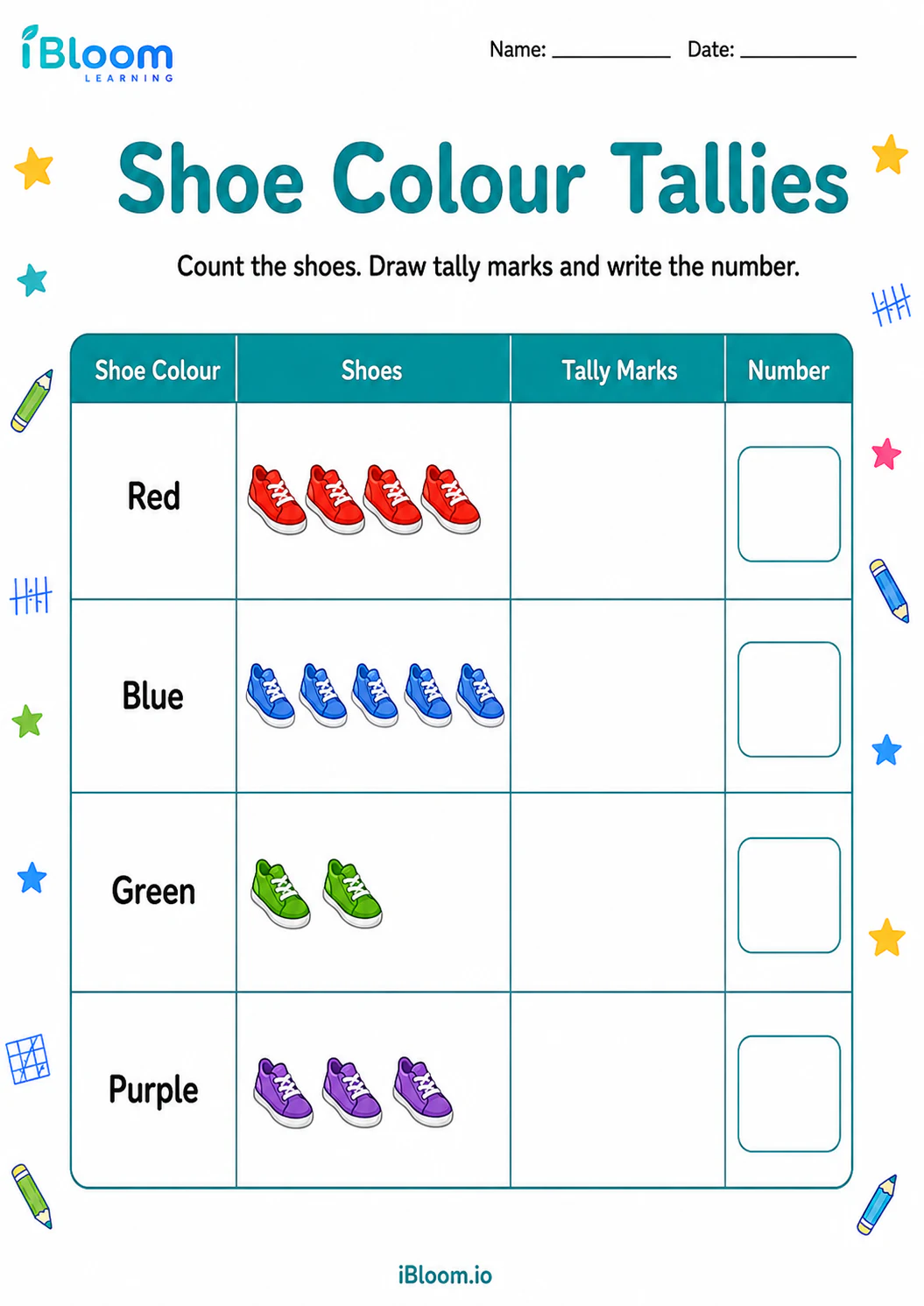 Preview page 1 of Shoe Colour Tallies