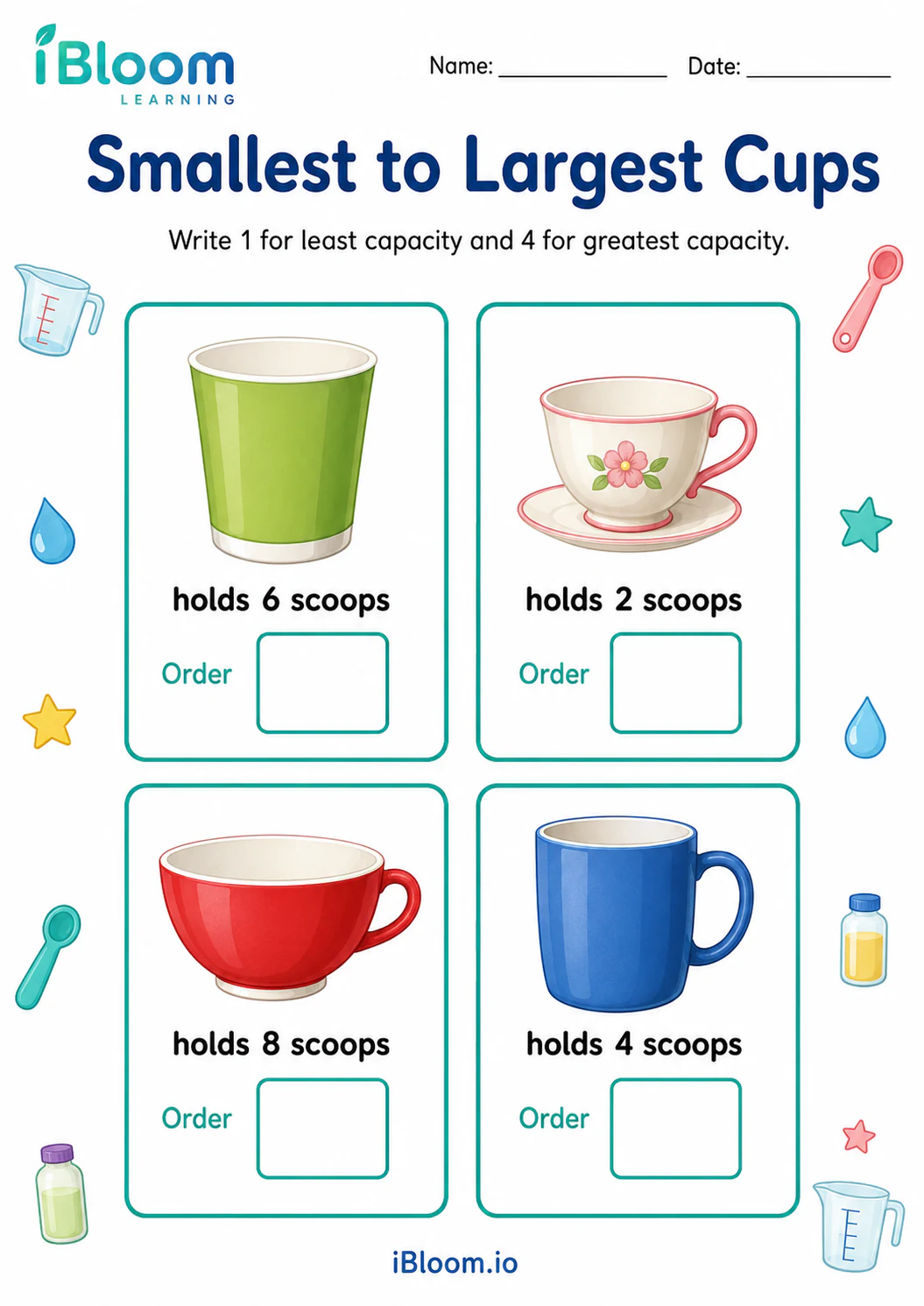 Preview page 1 of Smallest to Largest Cups