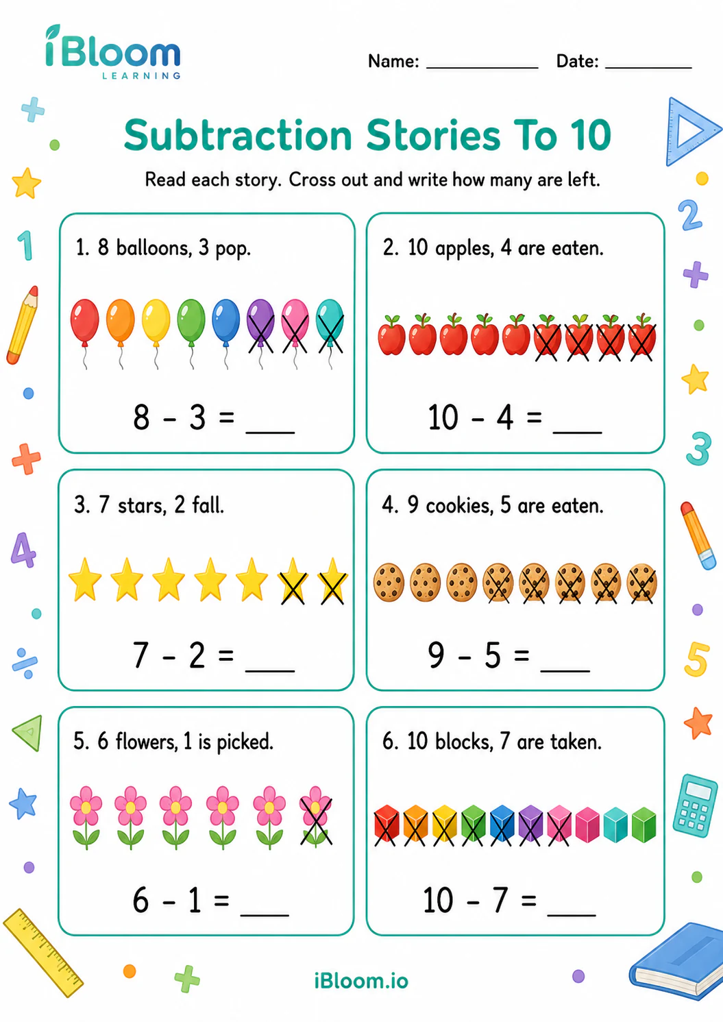 Preview page 1 of Subtraction Stories To 10