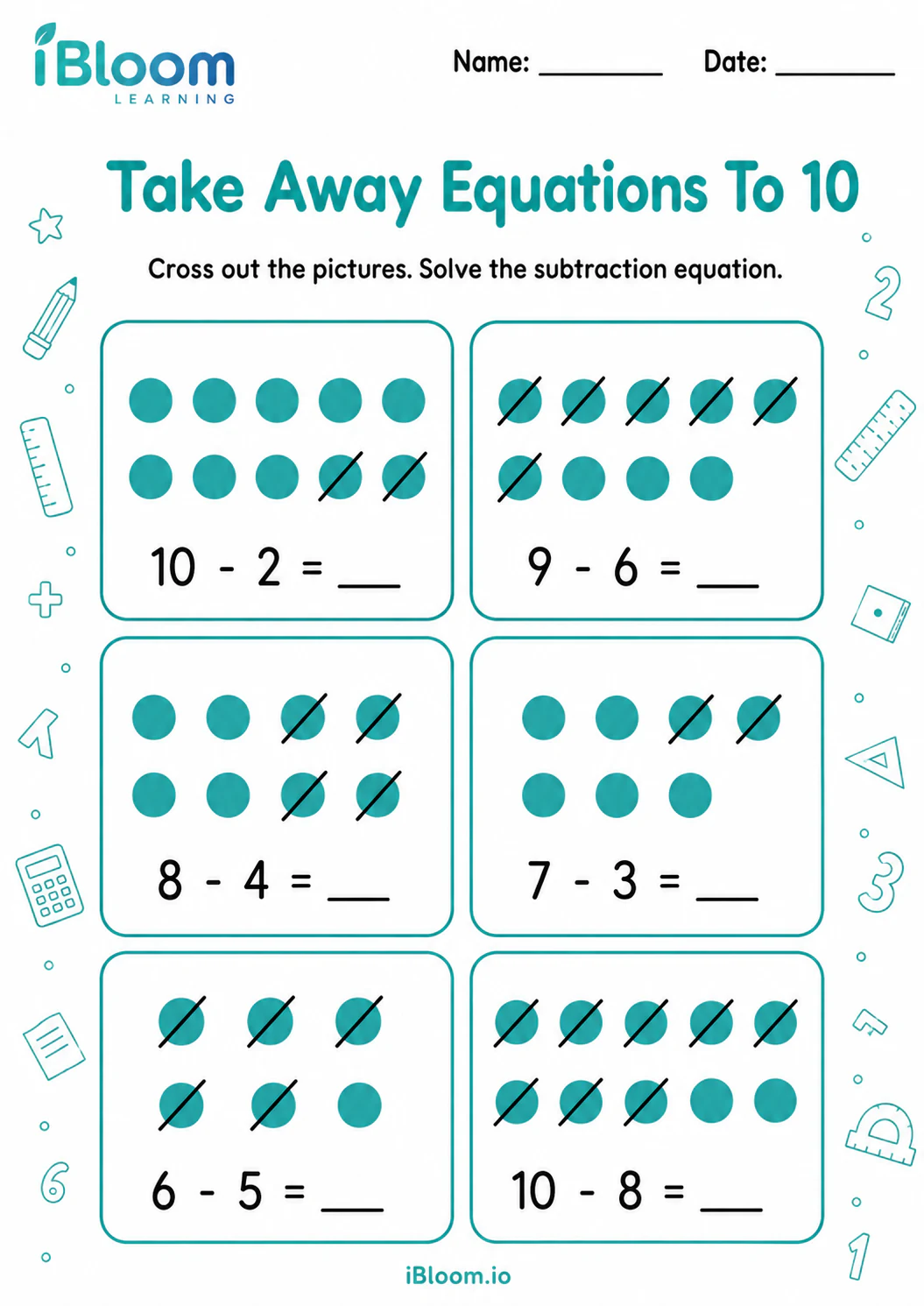 Preview page 1 of Take Away Equations To 10