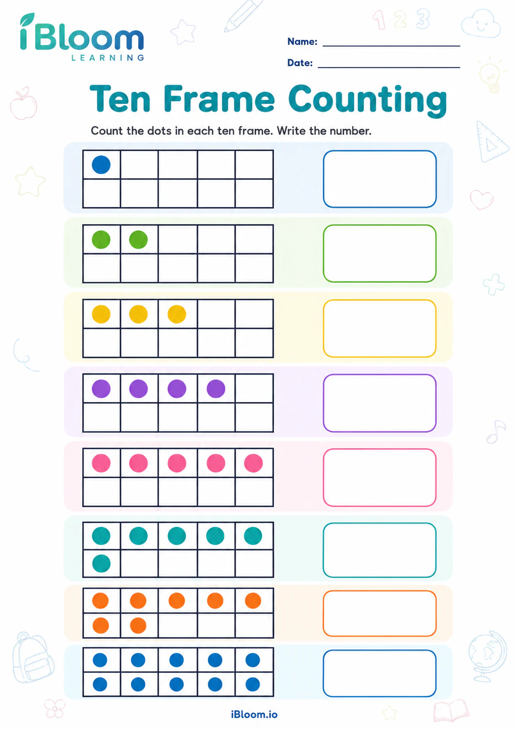 Preview page 1 of Ten Frame Counting