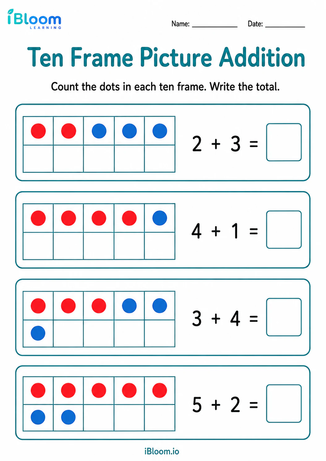 Preview page 1 of Ten Frame Picture Addition