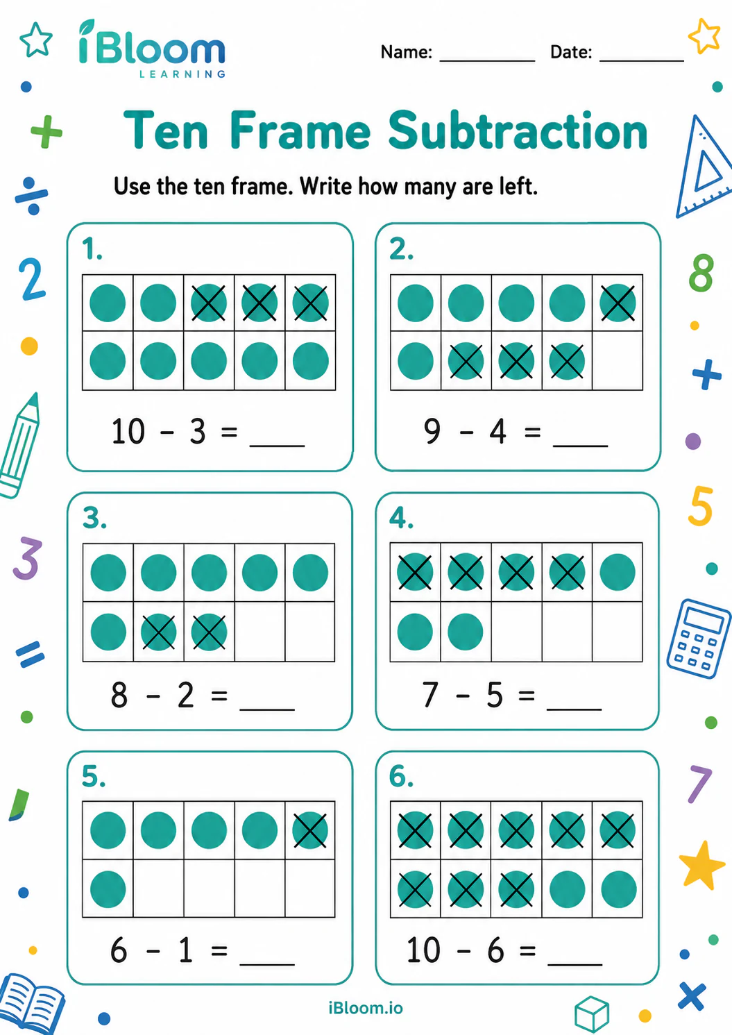 Preview page 1 of Ten Frame Subtraction