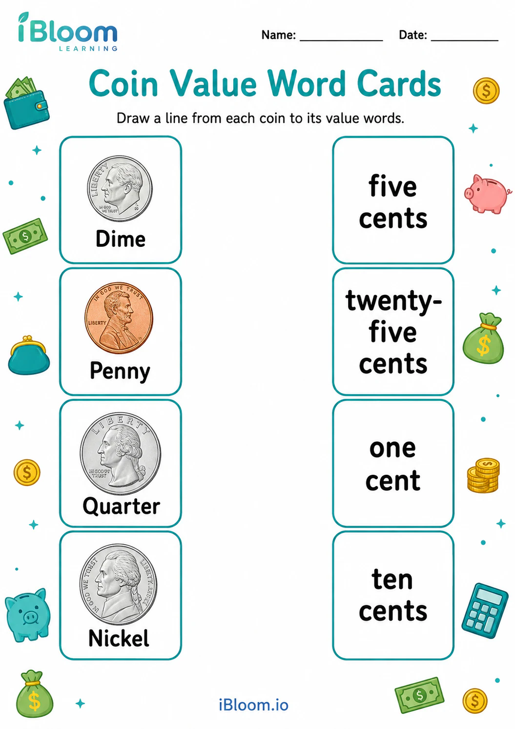 Preview page 1 of Coin Value Word Cards