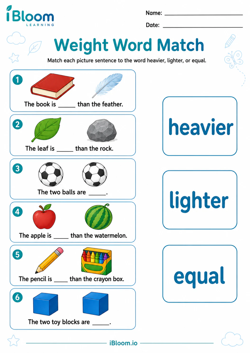 Preview of Weight Word Match worksheet