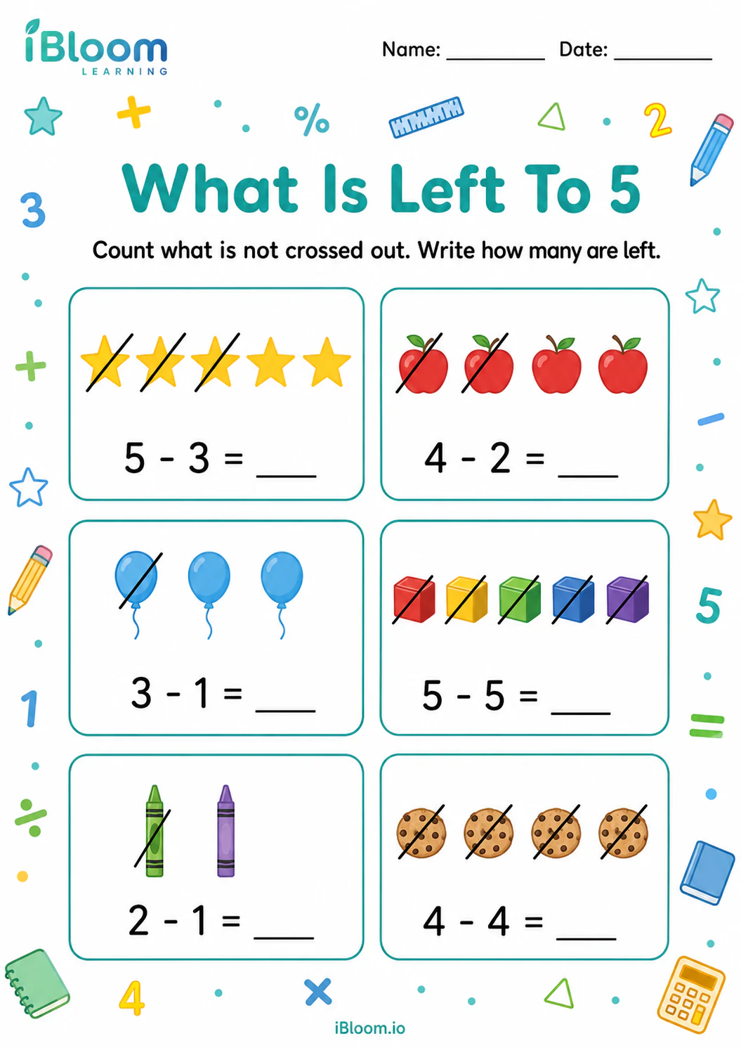 Preview of What Is Left To 5 worksheet