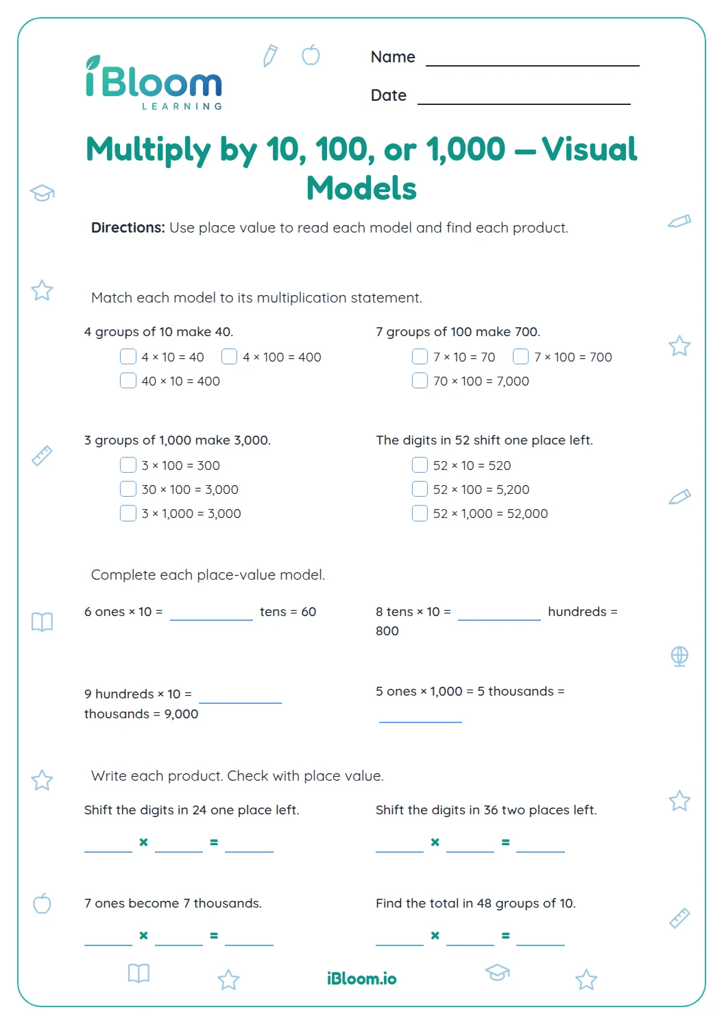 Multiply By 10–100 1000 — Visual Models | iBLOOM