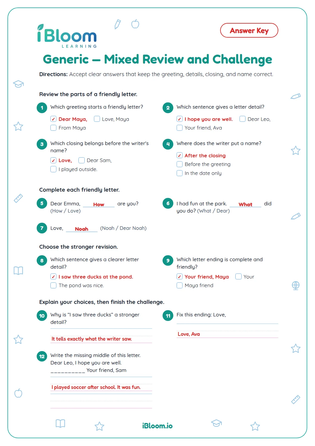 Generic — Mixed Review and Challenge answer key