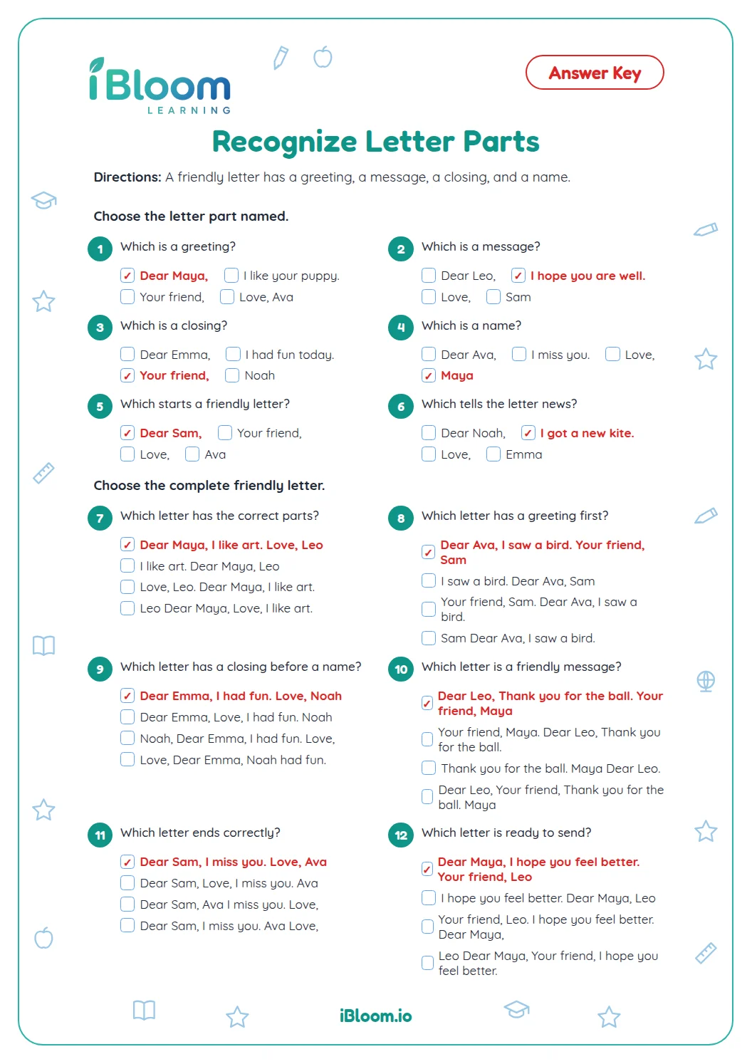 Generic — Recognize the Skill answer key