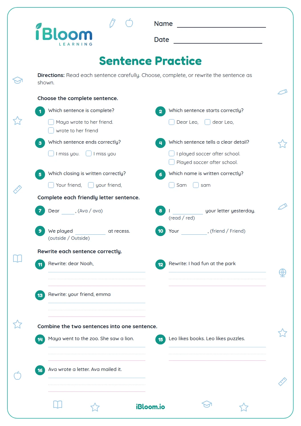 Preview of Generic — Sentence Practice worksheet