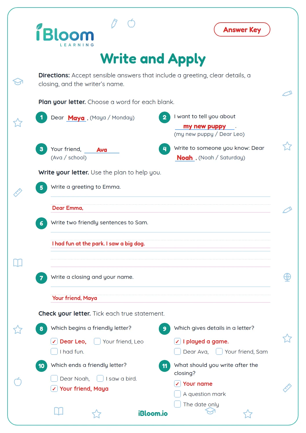 Generic — Write and Apply answer key